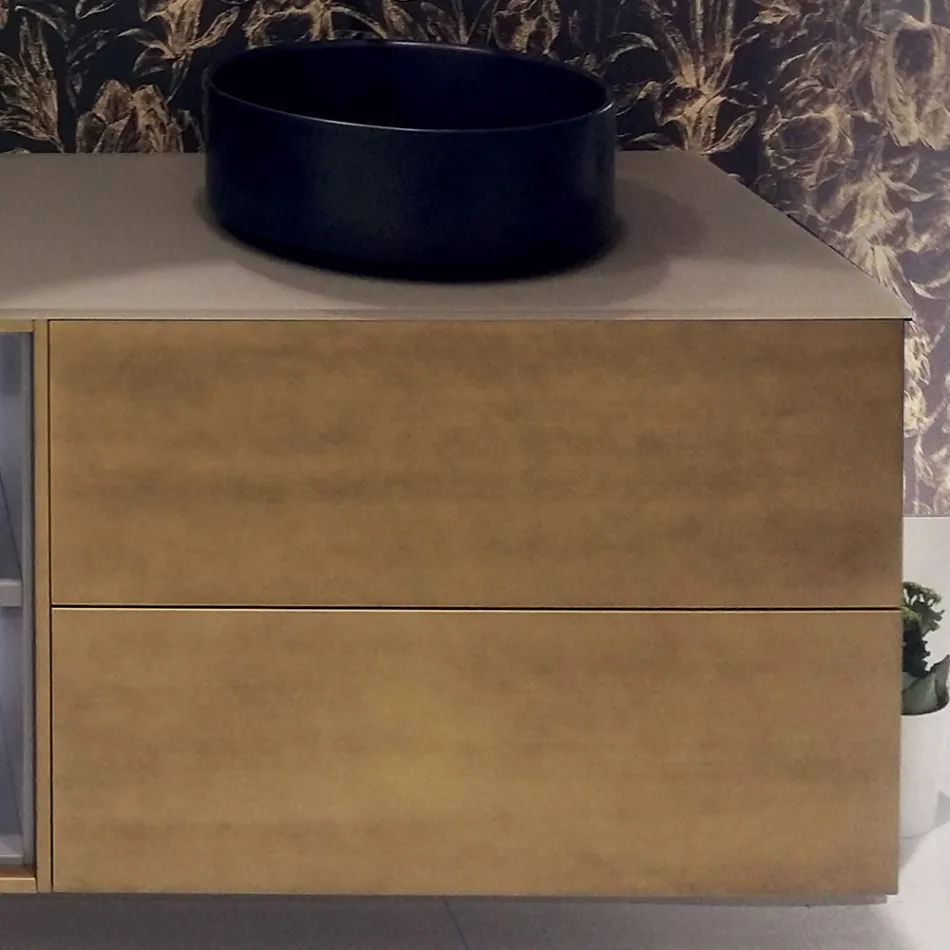 Compoziție 5 Mobilier de baie suspendat din lemn și cristal Fabricat în Italia - Renga Viadurini