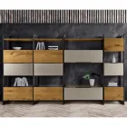 Compoziție de perete din Mdf și panou placat cu stejar Made in Italy - Marit Viadurini