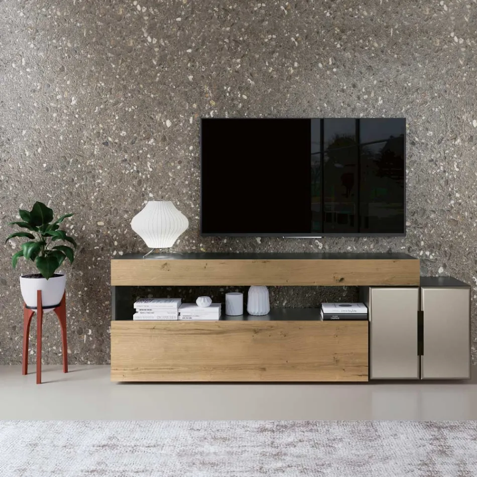 Compoziție de perete cu design modern din MDF Made in Italy - Kristin Viadurini