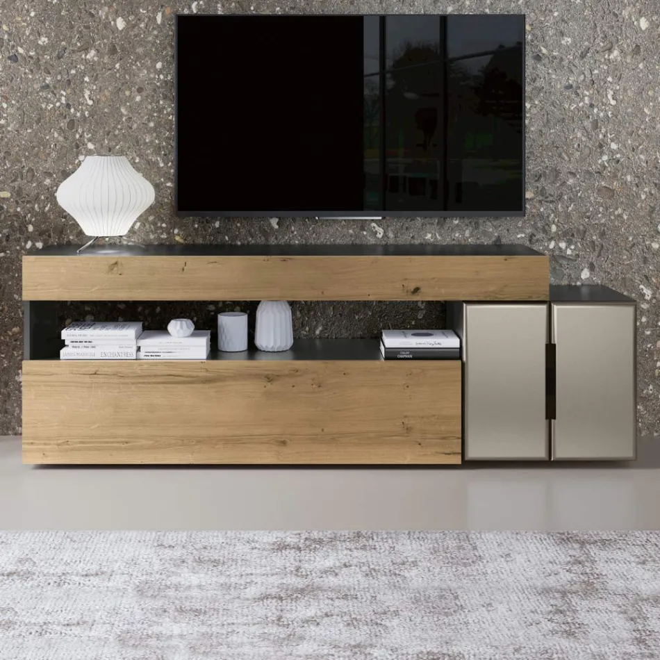 Compoziție de perete cu design modern din MDF Made in Italy - Kristin Viadurini