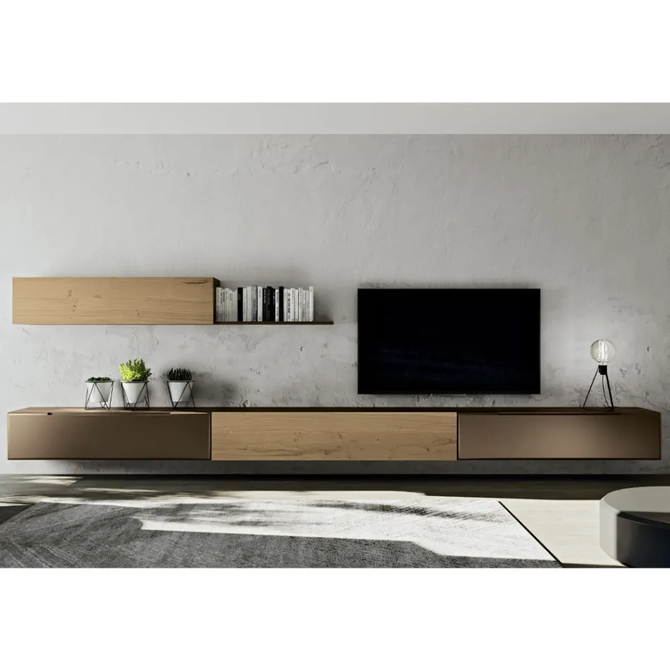 Compoziție modernă de perete din stejar cu noduri nordice și finisaj fier - Iselin Viadurini