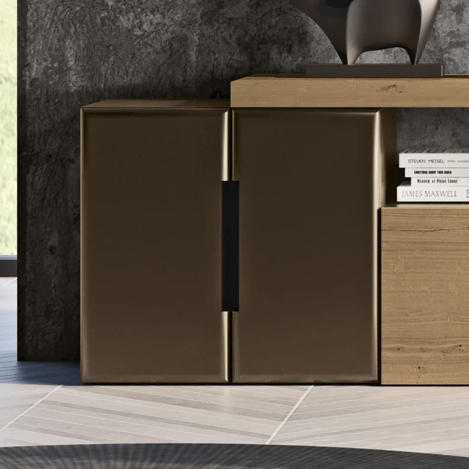 Compoziție modernă de perete din stejar cu noduri nordice și finisaj fier - Siri Viadurini