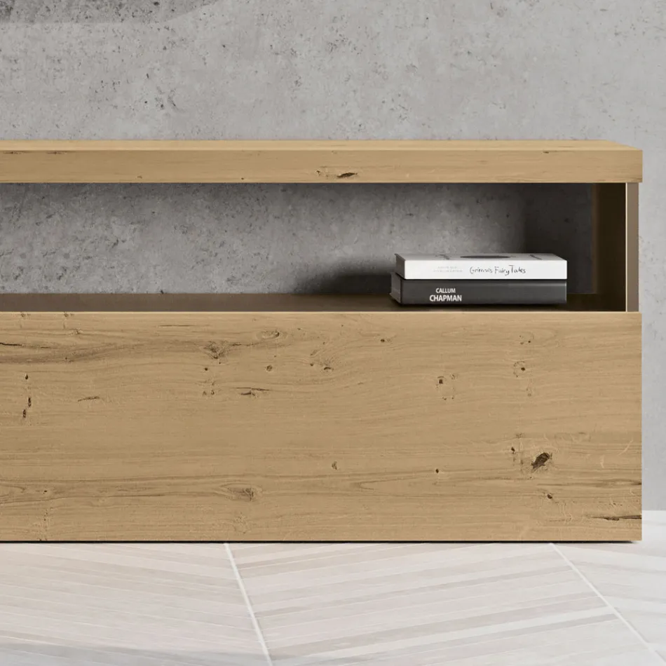 Compoziție modernă de perete din stejar cu noduri nordice și finisaj fier - Siri Viadurini