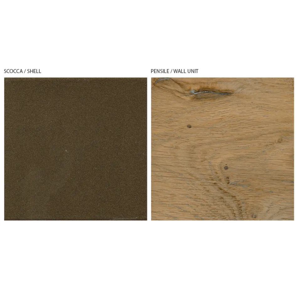 Compoziție modernă de perete din stejar cu noduri nordice și finisaj fier - Siri Viadurini