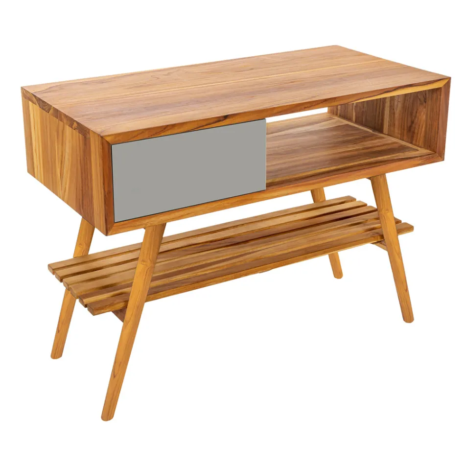 Compozitie Mobila Baie Gri cu Oglinda si Dulap de Sol - Sylviane Viadurini