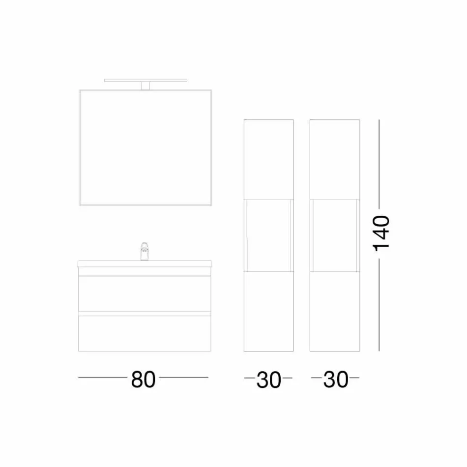 Compoziție suspendată de mobilier pentru baie în melamină de stejar - Becky Viadurini