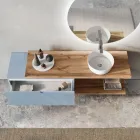 Compoziție de baie Tiffany Albastru și Stejar cu Oglindă Made in Italy - Ermes Viadurini