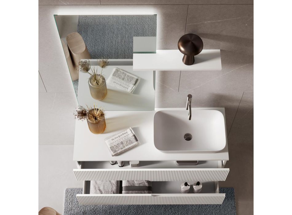 Compozitie de baie alba cu oglinda si raft Made in Italy - Ares Viadurini