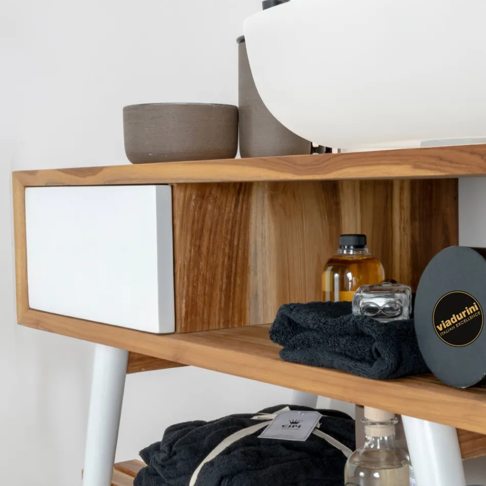 Compozitie de baie alba cu dulap, oglinda si accesorii - Sylviane Viadurini