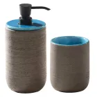 Compoziție de baie albastră cu dulap de podea din lemn de tec și accesorii - Sylviane Viadurini