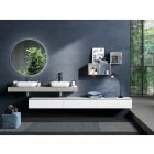 Compoziție de baie de culoare beton și alb mat cu lavoar, oglindă și bază - Palom Viadurini