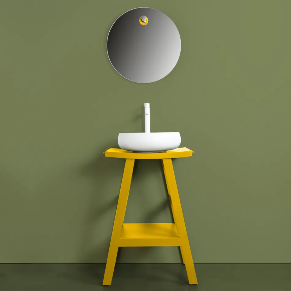 Compoziție galbenă pentru baie, inclusiv oglindă și accesorii - Maryse Viadurini