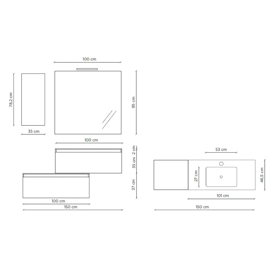 Compozitie baie completa cu lavoar, baza anti-zgarieturi si oglinda Made in Italy - Vis Viadurini