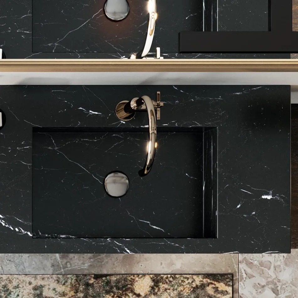 Compozitie baie completa cu oglinda si lavoar dublu Made in Italy - Palom Viadurini