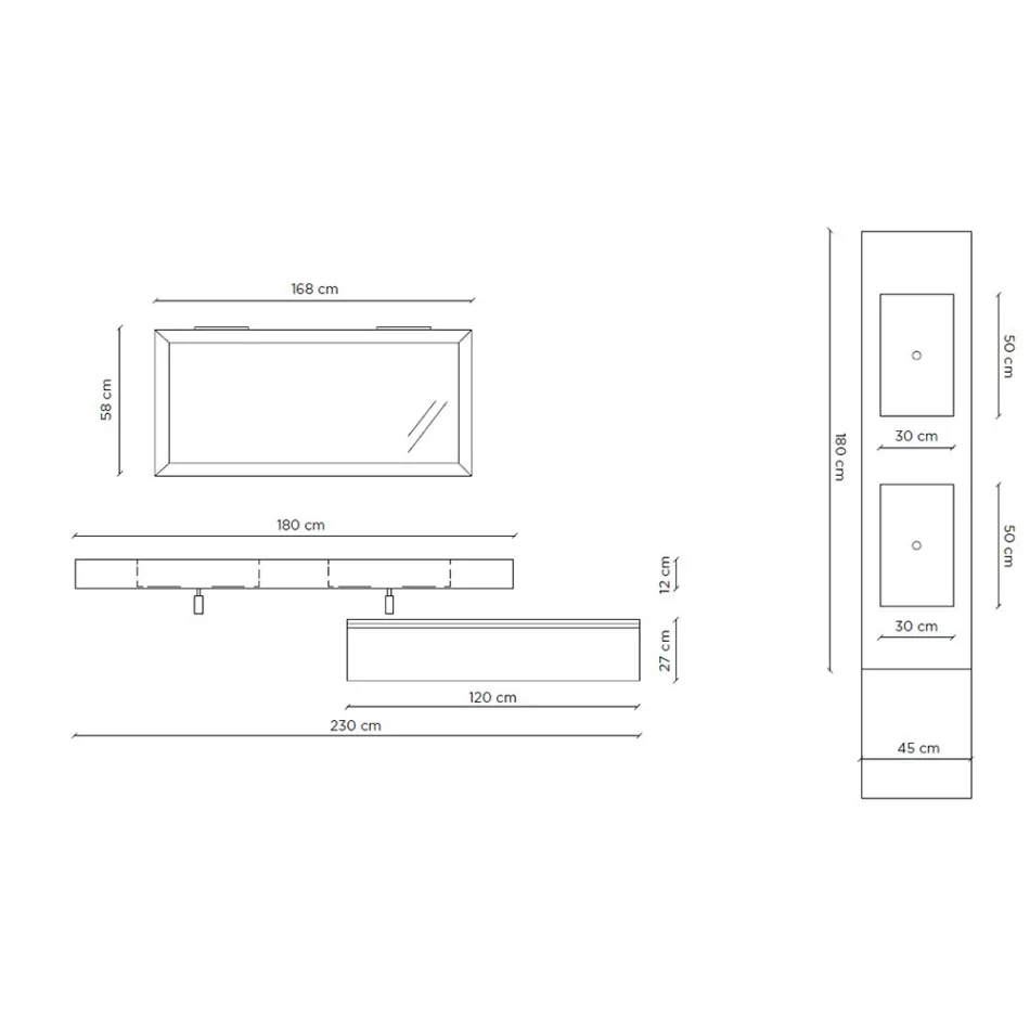 Compozitie baie completa cu oglinda si lavoar dublu Made in Italy - Palom Viadurini