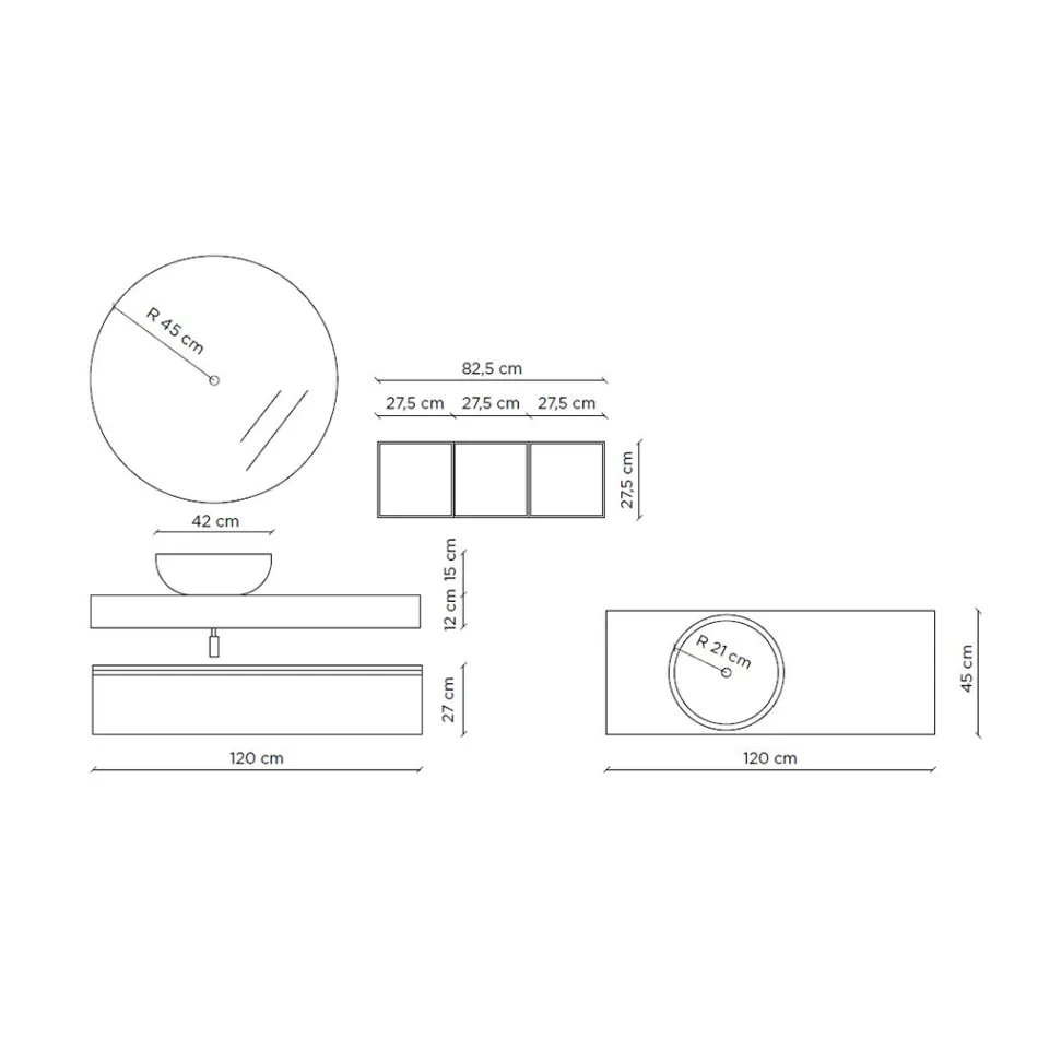 Compozitie baie completa cu oglinda, lavoar, baza si blat Made in Italy - Palom Viadurini