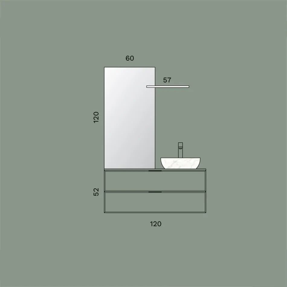 Compoziție de baie cu 1 bază cu 2 sertare, chiuvetă și oglindă - Orione Viadurini