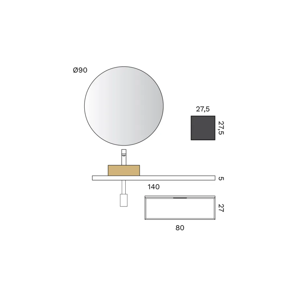 Compoziție de baie cu bază, sertar, chiuvetă, oglindă și cub - Orione Viadurini