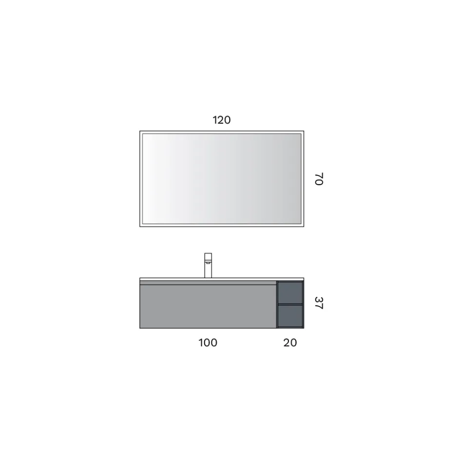 Compoziție de baie cu 1 bază cu 1 sertar și compartiment deschis și oglindă - Titan Viadurini