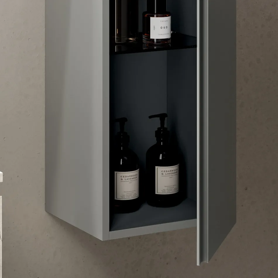 Compoziție de baie cu 2 sertare, dulap de perete, coloană și oglindă - Titan Viadurini