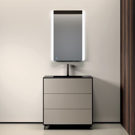 Compoziție de baie cu 3 sertare gri mat, oglindă și chiuvetă - Velaria Viadurini