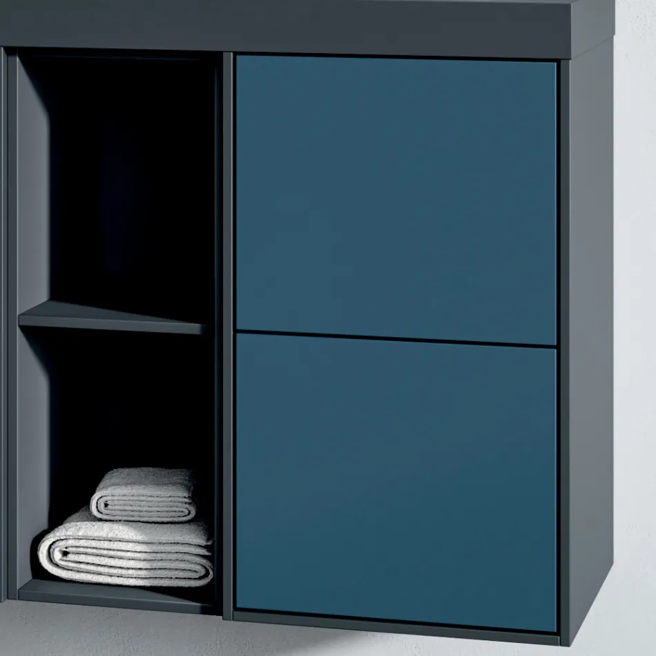 Compoziție de baie cu 4 sertare Avio Blue, oglindă și chiuvetă - Velaria Viadurini