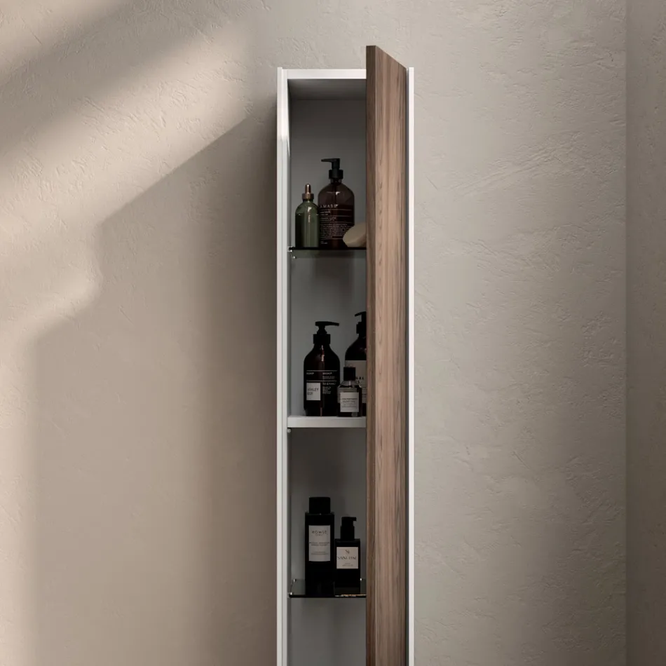 Compoziție de baie cu 4 sertare din stejar Rio, oglindă și chiuvetă - Velaria Viadurini