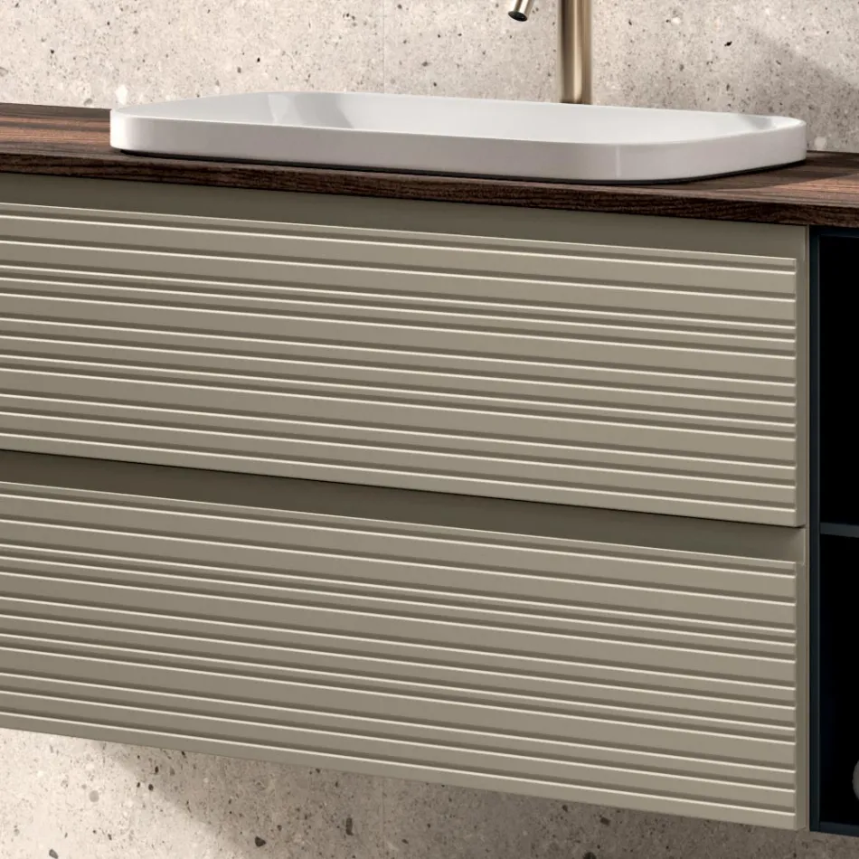 Compoziție de baie cu 4 sertare, chiuvetă, oglindă și rafturi deschise - Elios Viadurini