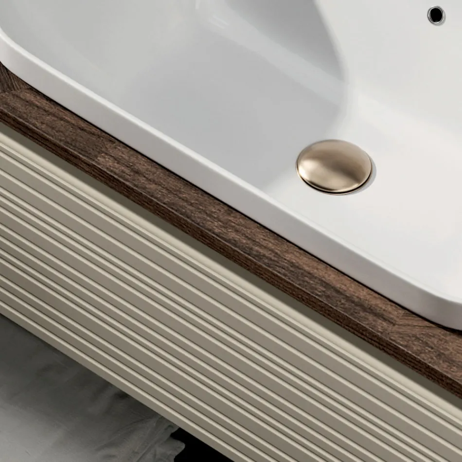 Compoziție de baie cu 4 sertare, chiuvetă, oglindă și rafturi deschise - Elios Viadurini