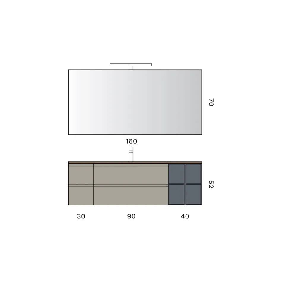 Compoziție de baie cu 4 sertare, chiuvetă, oglindă și rafturi deschise - Elios Viadurini