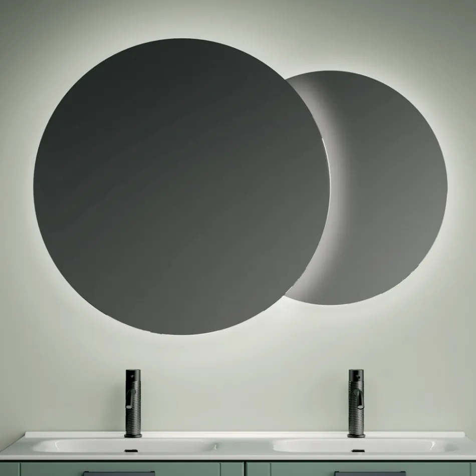 Compoziție de baie cu 4 sertare verde salvie, oglindă și chiuvete - Magnolia Viadurini