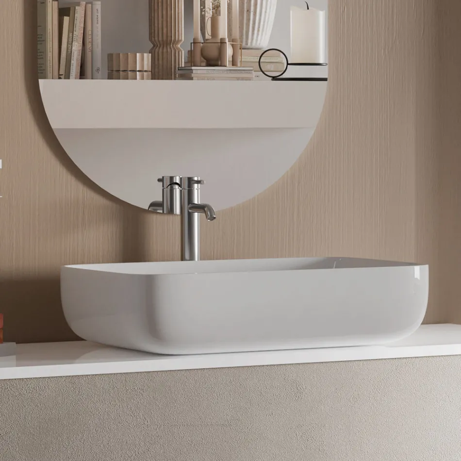 Compozitie de baie cu baza din piatra Havana, oglinda si lavoar Made in Italy - Kilos Viadurini