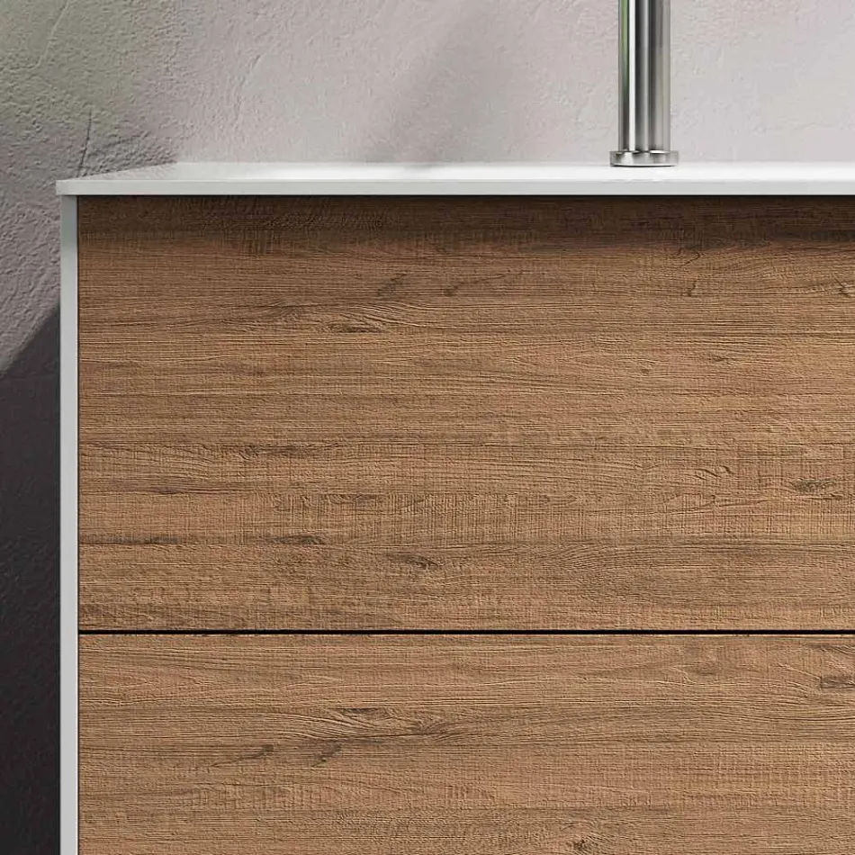 Compozitie de baie cu baza de stejar miere, lavoar si oglinda Made in Italy - Kilos Viadurini