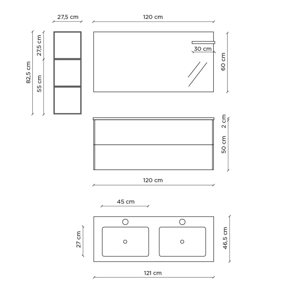 Compozitie de baie cu baza de stejar miere, lavoar si oglinda Made in Italy - Kilos Viadurini