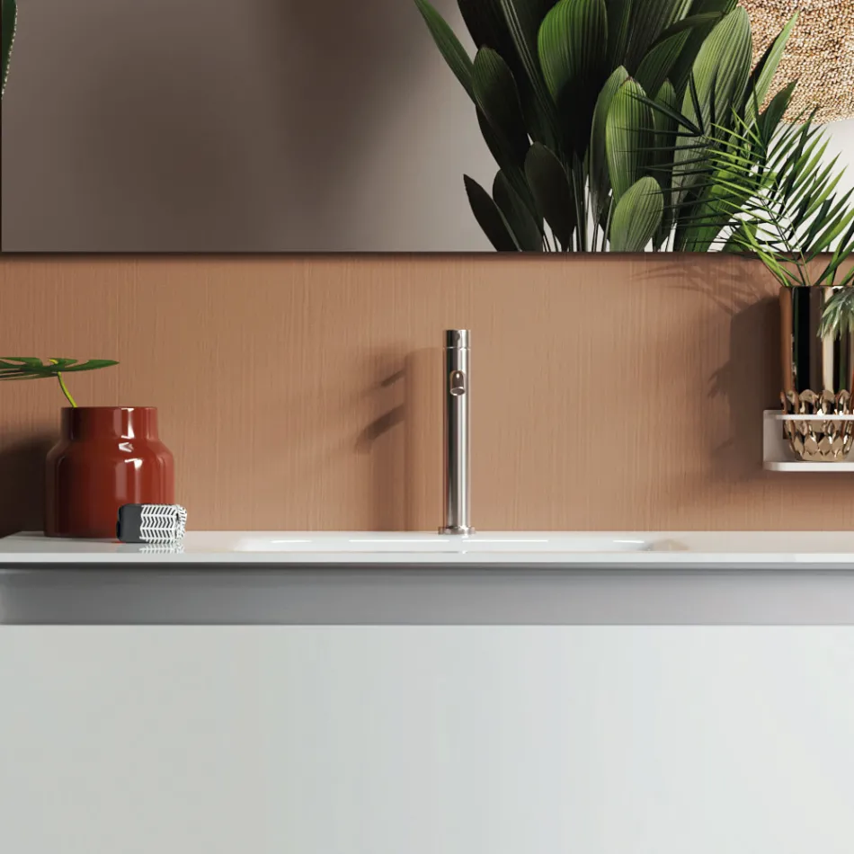 Compozitie Baie cu Baza Suspendata, Oglinda si Lavoar Made in Italy - Vis Viadurini