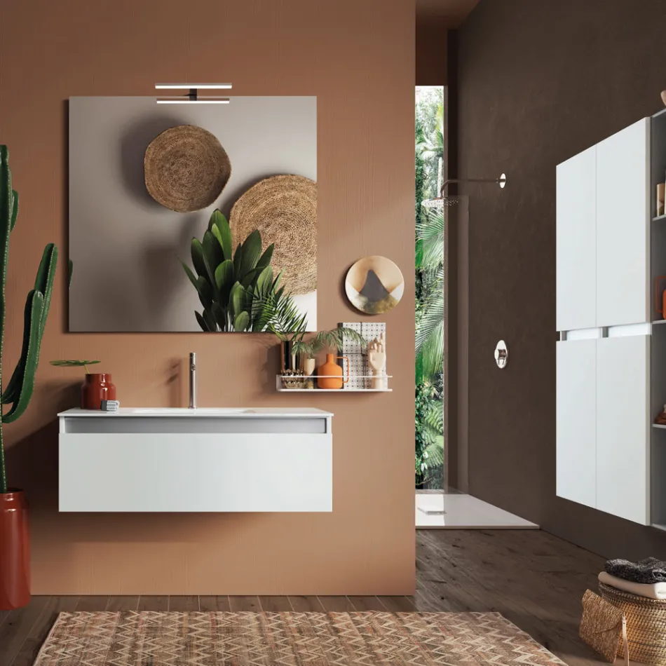 Compozitie Baie cu Baza Suspendata, Oglinda si Lavoar Made in Italy - Vis Viadurini