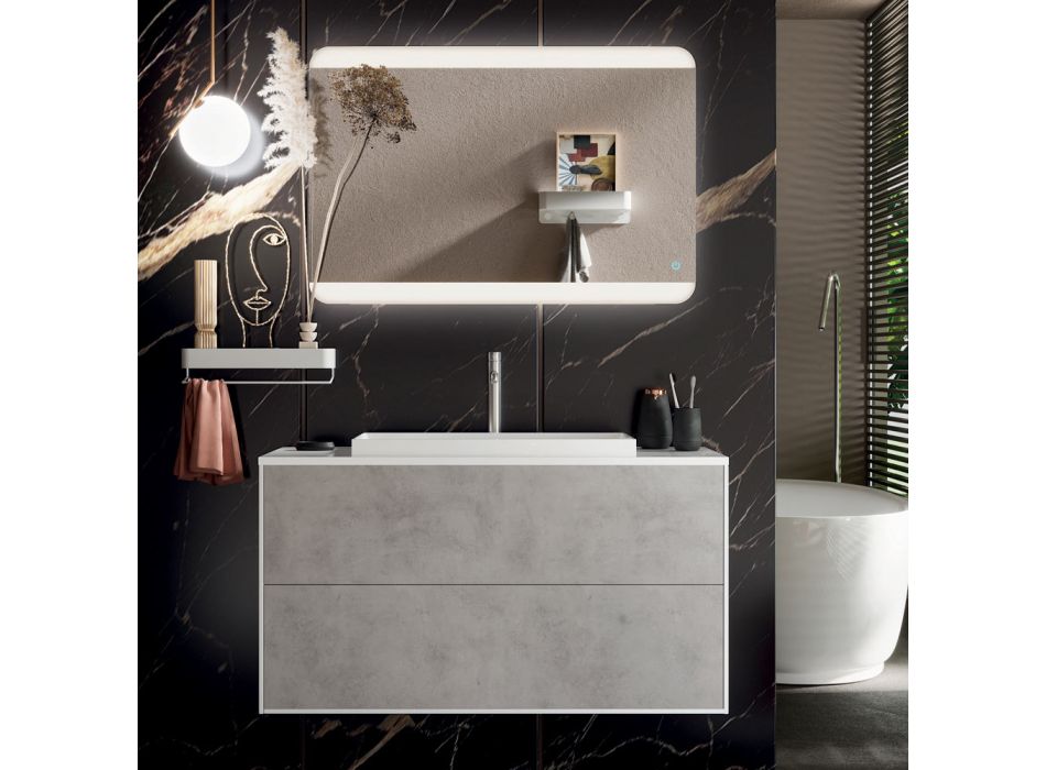 Compozitie de baie cu baza, oglinda si lavoar din rasina Made in Italy - Kilos Viadurini