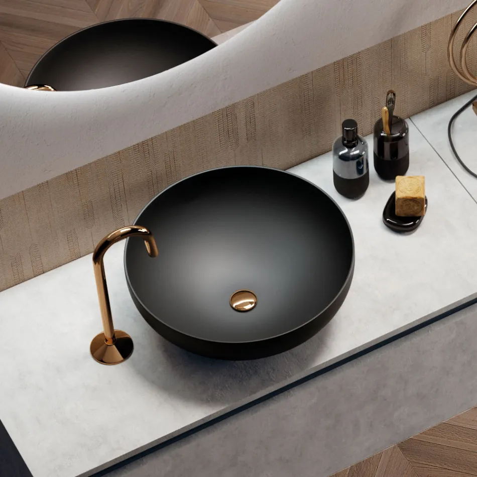 Compozitie Baie cu Lavoar, Baza Suspendata si Oglinda Made in Italy - Vis Viadurini