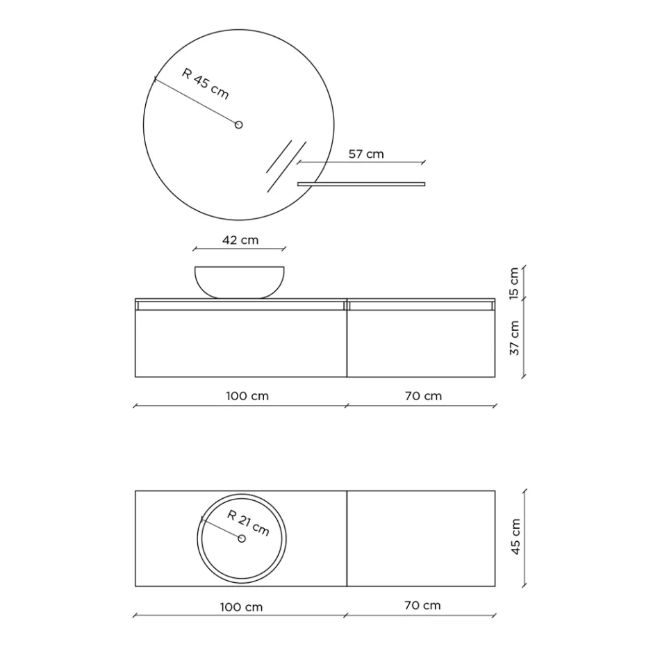 Compozitie Baie cu Lavoar, Baza Suspendata si Oglinda Made in Italy - Vis Viadurini