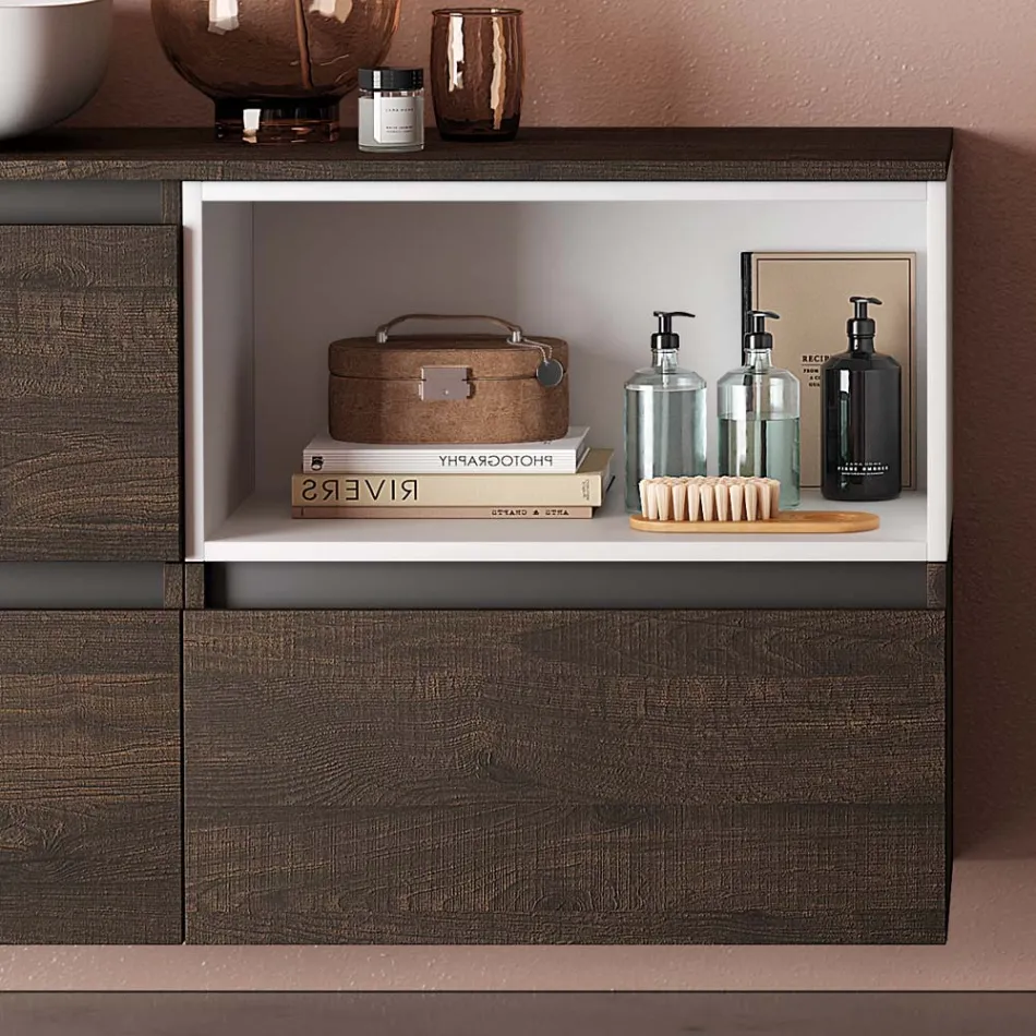 Compozitie de baie cu lavoar din ceramica si oglinda Made in Italy - Vis Viadurini