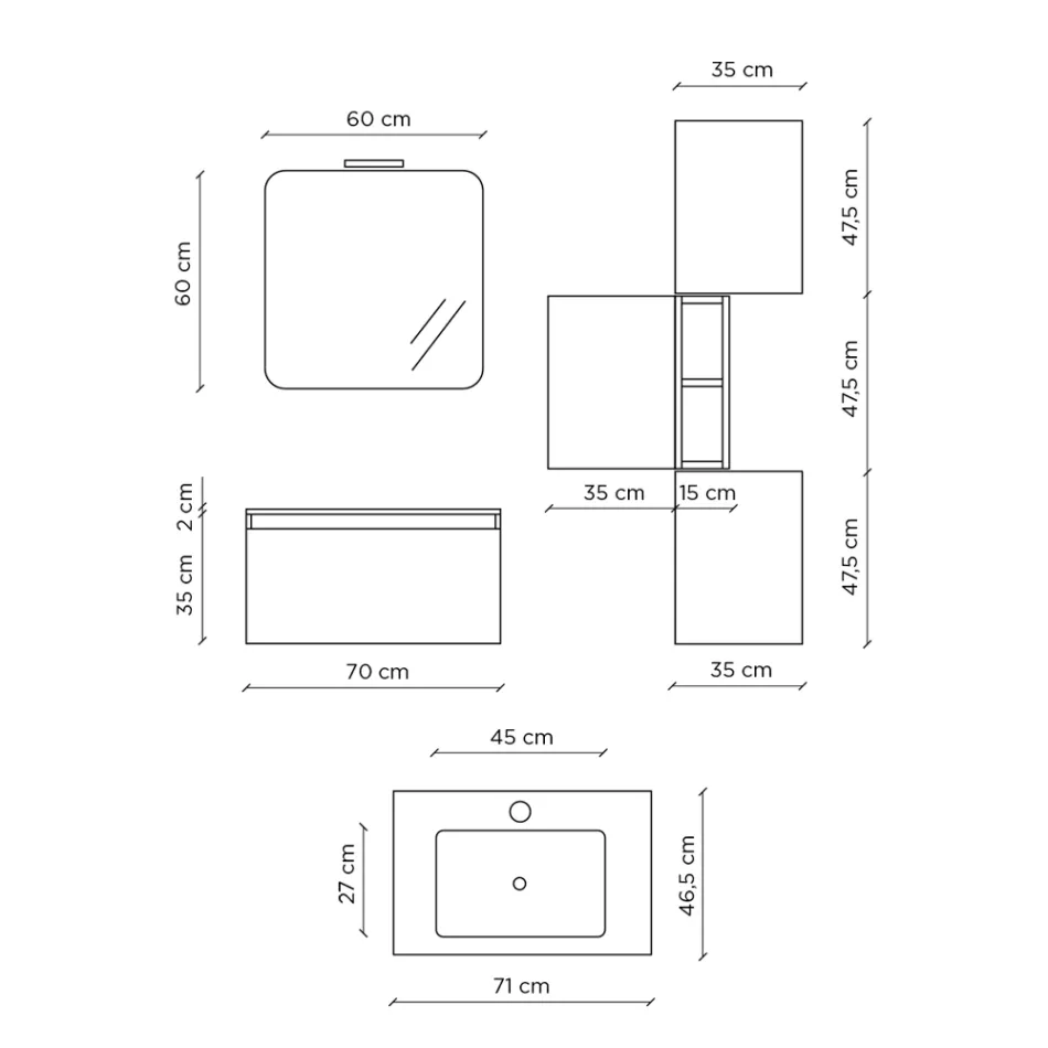 Compozitie de baie cu lavoar din rasina, baza anti-zgarieturi Made in Italy - vis Viadurini