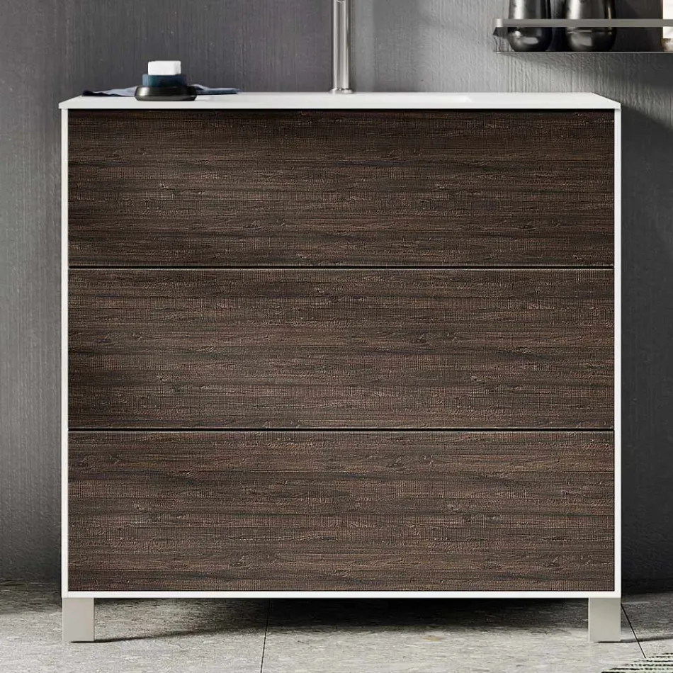 Compoziție de baie cu oglindă, bază și lavoar din rășină fabricat în Italia - Kilos Viadurini