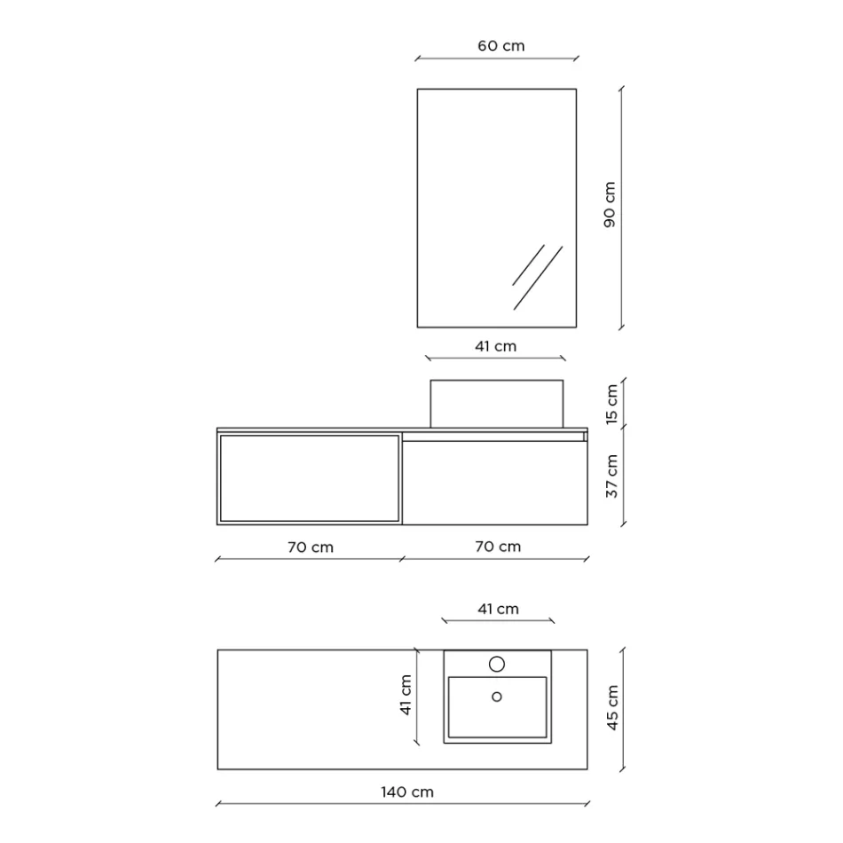 Compozitie Baie cu Oglinda cu Lampa Integrata, Lavoar si Baza - Vis Viadurini