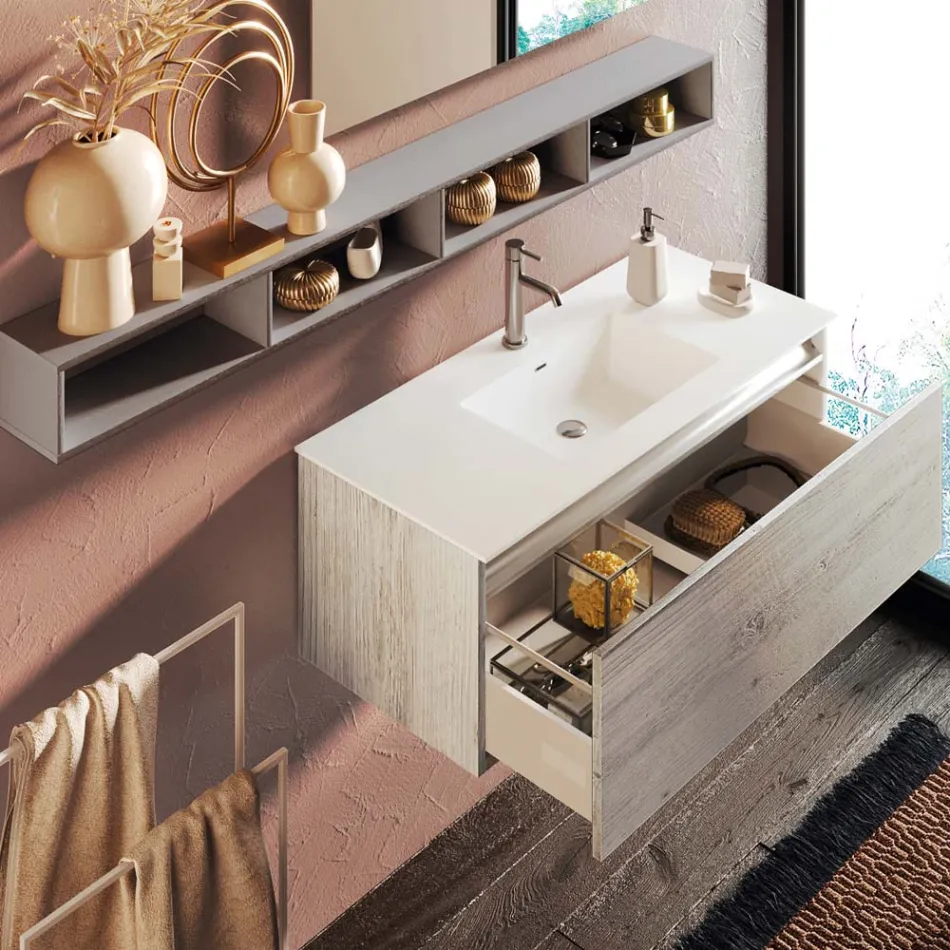 Compozitie Baie cu Oglinda si Lampa, Baza Anti-zgarieturi Made in Italy - Vis Viadurini