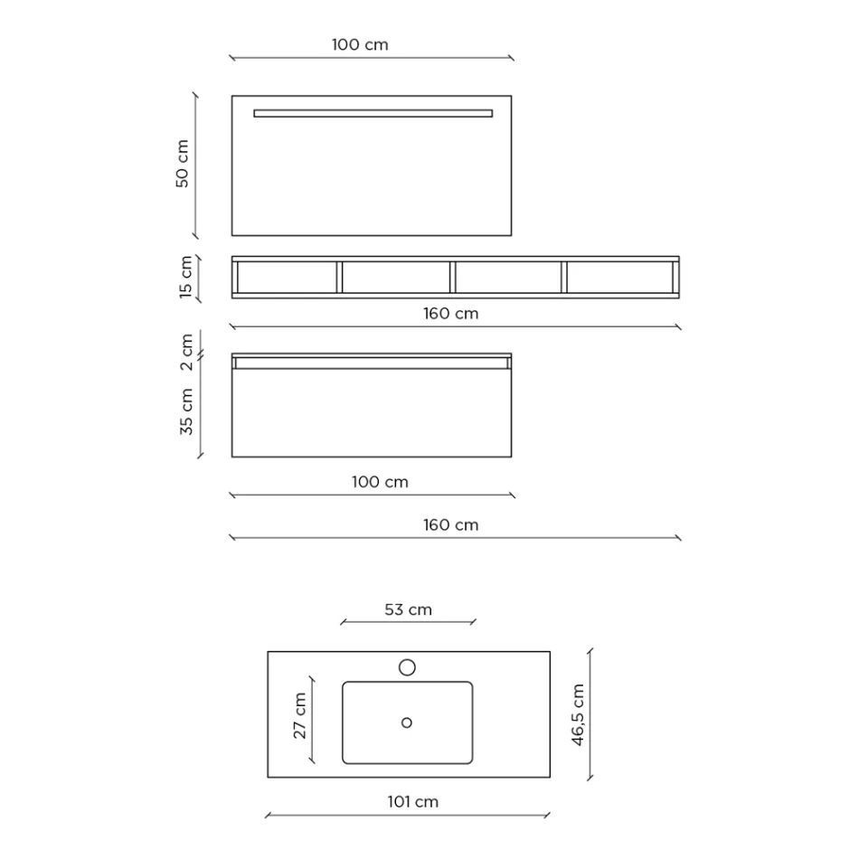 Compozitie Baie cu Oglinda si Lampa, Baza Anti-zgarieturi Made in Italy - Vis Viadurini