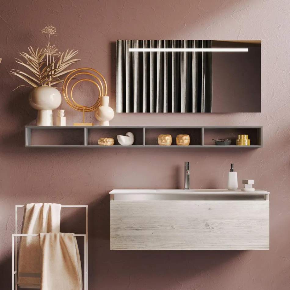 Compozitie Baie cu Oglinda si Lampa, Baza Anti-zgarieturi Made in Italy - Vis Viadurini