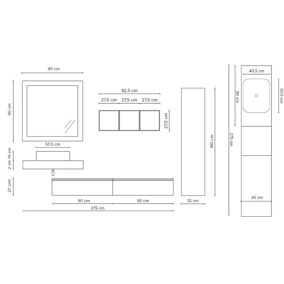 Compozitie baie cu oglinda si lavoar din ceramica Made in Italy - Palom Viadurini