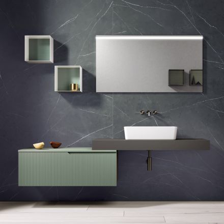 Compoziție de baie cu oglindă și unități de perete metalice Made in Italy - Efesto Viadurini