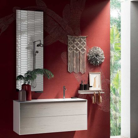 Compoziție de baie cu oglindă pivotantă la 180°, bază și chiuvetă Made in Italy - Kilograme Viadurini