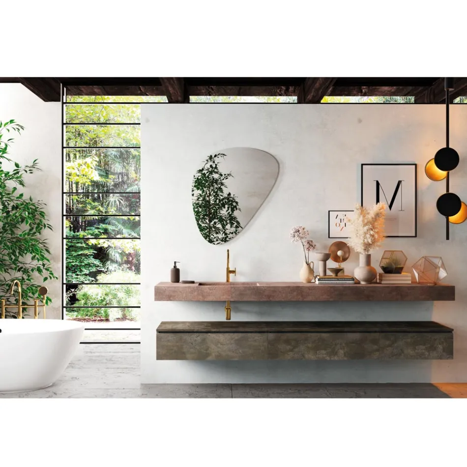 Compozitie de baie cu oglinda moderna si lavoar consola Made in Italy - Palom Viadurini